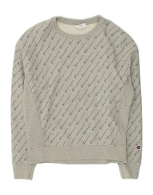 CHAMPION Mujer Gráfico Sudadera Jersey Reino Unido 12 Gris Medio Geométrico AX19 Foto 1 de 4