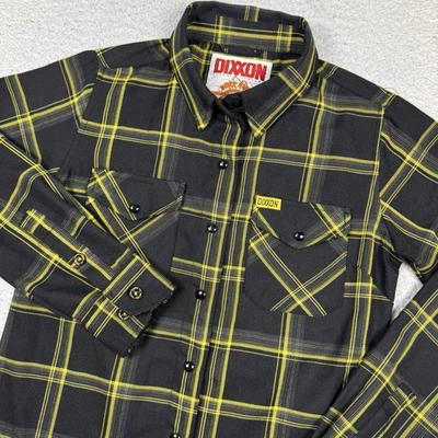 Женская фланелевая рубашка Dixxon небольшого напряжения черная желтая клетчатая на кнопках б/у в отличном состоянии - Изображение 1 из 4