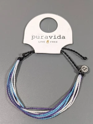 Pura Vida 紫色蓝色白色黑色多线可调节手链海滩堆叠 — 第 1/4 张图片