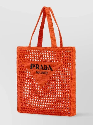 Prada Raffia сумка с короткими ручками покупки сумка пляж сумочка крючком через плечо треугольник логотип - Изображение 1 из 3