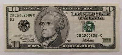 Ten Dollar Bill Series 2001 $10 Bank Note New York US Currency - Image 1 of 2