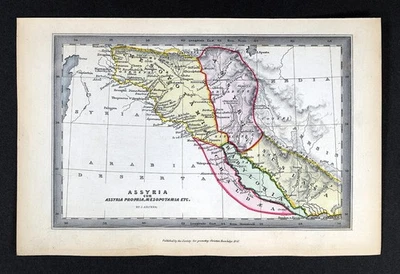 Mapa Arquero SPCK 1847 Antigua Asiria Mesopotamia Babilonia Nínive Irak Irán Foto 1 de 4