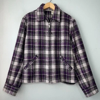 Chaqueta corta vintage con cremallera talla grande púrpura gris a cuadros cuadrada mezcla de lana Blazer Foto 1 de 4