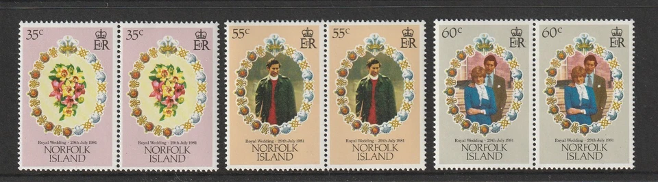 Isla Norfolk 1981 Boda Real Príncipe Carlos y Dama - Pares de estampillas unidas. Foto 1 de 1