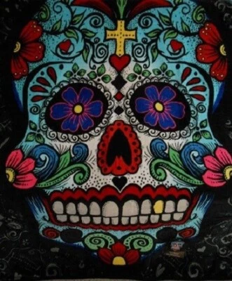 New Plush Day of the Dead HUGE Sugar Skull Thick Throw Gift Blanket Skulls Decor - Image 1 of 3