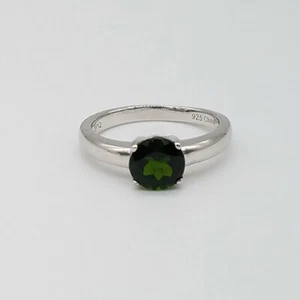 JPQ Sterling Silver 925 Round Dark Green Tourmaline Band Ring Size 6.5 - Picture 1 of 10