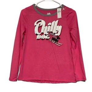 Long Sleeve T-Shirt Girls Size 12 Justice Pink Chilly Dog Winter Skiing NEW - Picture 1 of 8