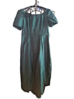 Темно-зеленое шелковое платье размер 10-12 (сине-зеленое мерцающее качество шелка) - Изображение 1 из 4