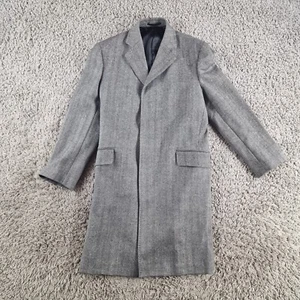 Chester Barrie Mantel Herren mittelgrau Wolle Fischgrät lang leicht - Bild 1 von 12