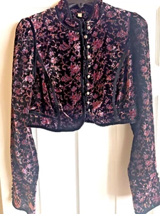 Free People Tripoli Floral Velvet Bolero Jacket womens size 10 - Picture 1 of 9