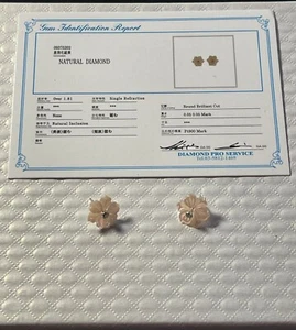 !!BRAND NEW 18K Japan Gold - .10Carat Stud Diamond Earrings - With Pearl Flower! - Picture 1 of 5