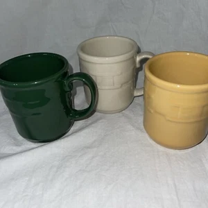 Longaberger Woven Traditions Grün Gelb Elfenbein 3er Set Kaffeetassen Tassen Tee - Bild 1 von 12