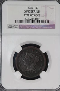 1854 Braided Hair Large Cent NGC XF Details *DoubleJCoins* 9104-32 - Picture 1 of 2