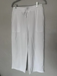 Cotton Natural - 100% COTTON CROP PANTS SIZE L - WHITE DRAWSTRING WAIST - Picture 1 of 8