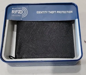 Portafoglio pieghevole in pelle nero Buxton RFiD scudo sottile finestra ID 2 slot per schede - Foto 1 di 5
