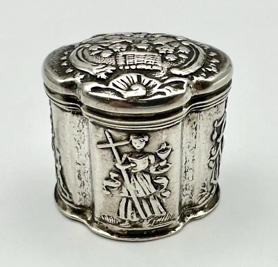Antigua pastillero de plata de ley - holandesa o alemana - firmada - caja de tabaco - siglo XIX Foto 1 de 4