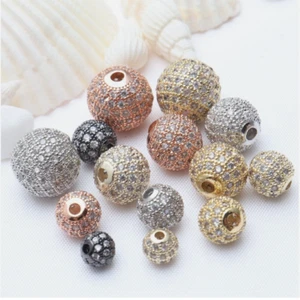 5x 18k 14k Gold Rose Platinum Brass Micro Pave Cubic Zirconia Beads Round 4~14mm - Picture 1 of 11