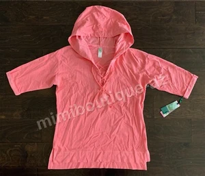 Green Tea Women's Top Pigment Dye Lace Up Hoody Coral Cute Shirt NEW - Picture 1 of 5