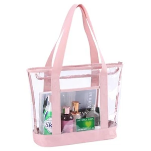 Large Clear Tote Bag with Zipper Closure Beach Travel Shoulder Handbag for Women - Picture 1 of 8