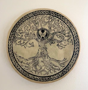 B-Ware Terre Schamanentrommel Tree of life Rind bedruckt rund 50cm mit Schlägel - Bild 1 von 4