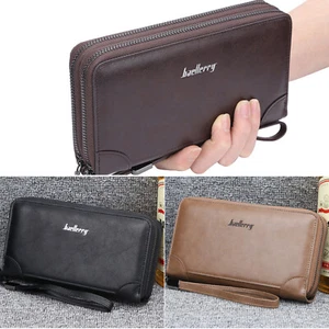 Mens Leather Wallet Large Capacity Bifold Long Card Holder Purse Business Clutch - Picture 1 of 20