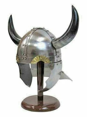 Casco de armadura calibre 18 acero vikingo bárbaro casco con cuernos reales para LARP Foto 1 de 2