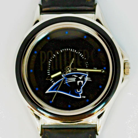 Canolina Panthers NFL Fossil Relic Rare Unworn Watch Silver Tone Blue Insert $75 Cover