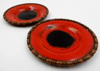 VINTAGE SET OF 2 MATCHING SIGNED SERGE NEKRASSOFF ENAMEL ON COPPER SAUCE DISHES - Image 1 of 4