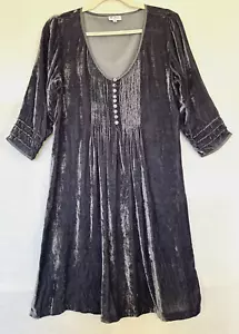 Stunning *AT LAST* 100% Silk Velvet Pewter Tunic Dress 12 - Picture 1 of 13