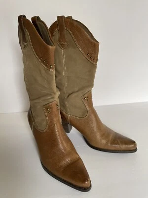 Vintage Womens Size 7 M Brown/Tan Suede/Leather Cowgirl Boot Bass-Caspian - Image 1 of 4