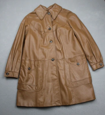 Vintage Sears Leather Coat Womens Small Brown Lined Jacket 1960s MCM - Image 1 of 4