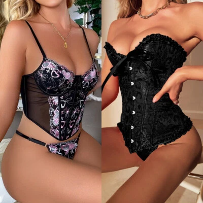 Women Shaper Bustier Tops Sexy Lingerie Sets Lace Bustier Corset Babydoll Teddy - Image 1 of 4