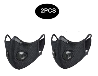 2PC Sports Anti-Pollution Breathable,Cycling, Face Protection with Filter Black - Image 1 of 4