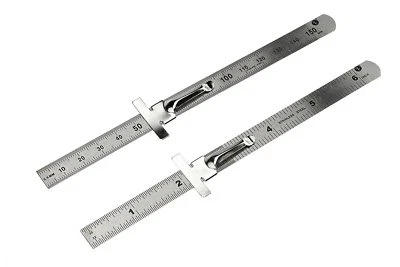 2pc 6" Stainless Steel Pocket Measuring Ruler with Clip Metric & SAE 1/2" Wide - Image 1 of 4