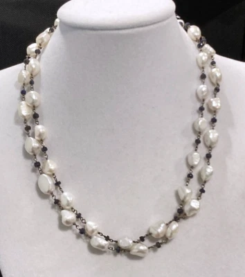 Rarities 36" Opera Sterling Chunky 9mm Baroque Pearl & Blue Sapphire Necklace - Image 1 of 4