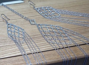 Ladies Silver .925 Big Fancy Dangle Style Stunning 22.3g Necklace & Earring Set - Picture 1 of 6