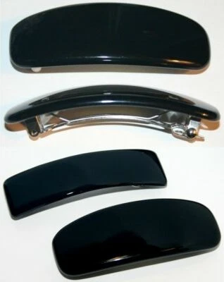 Clipe de cabelo Barrette liso preto sólido moda feminina francesa novo feito na França - Imagem 1 de 4