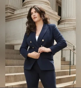 EXPRESS Womens Blazer Sz S Classic Double Breasted Supersoft Twill Navy Blazer - Picture 1 of 10
