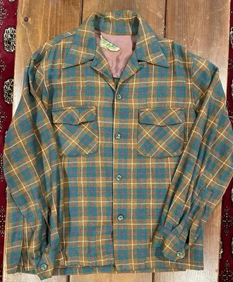 1950s Sport Pal by Royal Men’s Sportswear Wool Plaid Shirt Green Brown Vintage M - Image 1 of 4