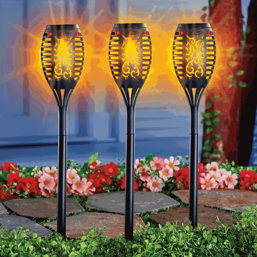 Set of 3 Solar Powered Flickering Flame Garden Walkway Path Lights - Image 1 of 1