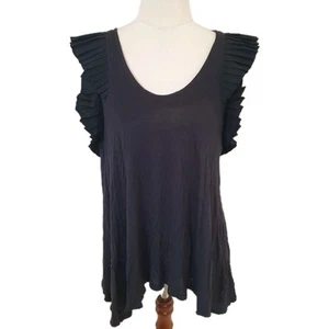 Sass & Bide Size 40 Denim Black Sleeveless Ruffle Top - Picture 1 of 9