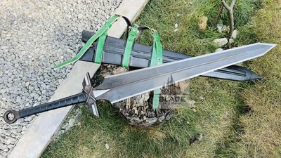 Hand Forged Full Tang Powder coated Blade X on Guard Viking Sword Battle Ready - Image 1 of 4