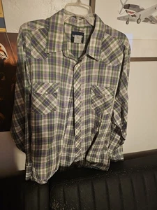Camisa De Colección Wrangler Western Perla A Presión Verde A Cuadros Manga Larga 4XL - Imagen 1 de 2