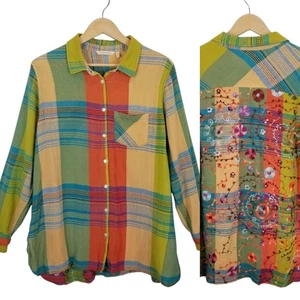 Soft Surroundings Women's Manchester Plaid Embroidered Long Sleeve Shirt XL - Picture 1 of 7
