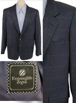 Ermenegildo Zegna Mens Blazer 38R Sport Coat Wool Cashmere Blue Windowpane Italy - Image 1 of 4