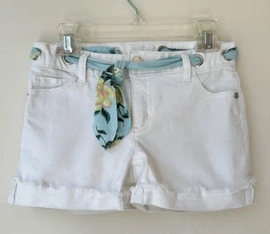 Justice Shorts Girls Size 12 Slim White Cuff Belted Cotton Poly Preppy - Picture 1 of 5