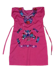 Girls Child Mexican Dress 13 Size Tonali Pink Peacock Embroidered - Picture 1 of 7