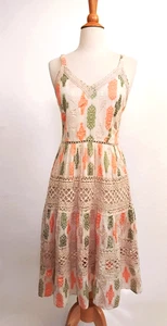 Abito Midi Me 2 Magic Anthropologie S Uncinetto Beige Salvia Smocked Batik Boho Nuovo con etichette - Foto 1 di 14