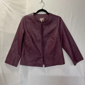 Chico's Women Faux Leather Jacket Purple Floral Embroidered Sz 0 (4) - Picture 1 of 11