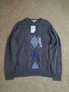 NWT Geoffrey Beene Sweater 100% Cotton Men's Size Medium Charcoal Gray - Picture 1 of 11